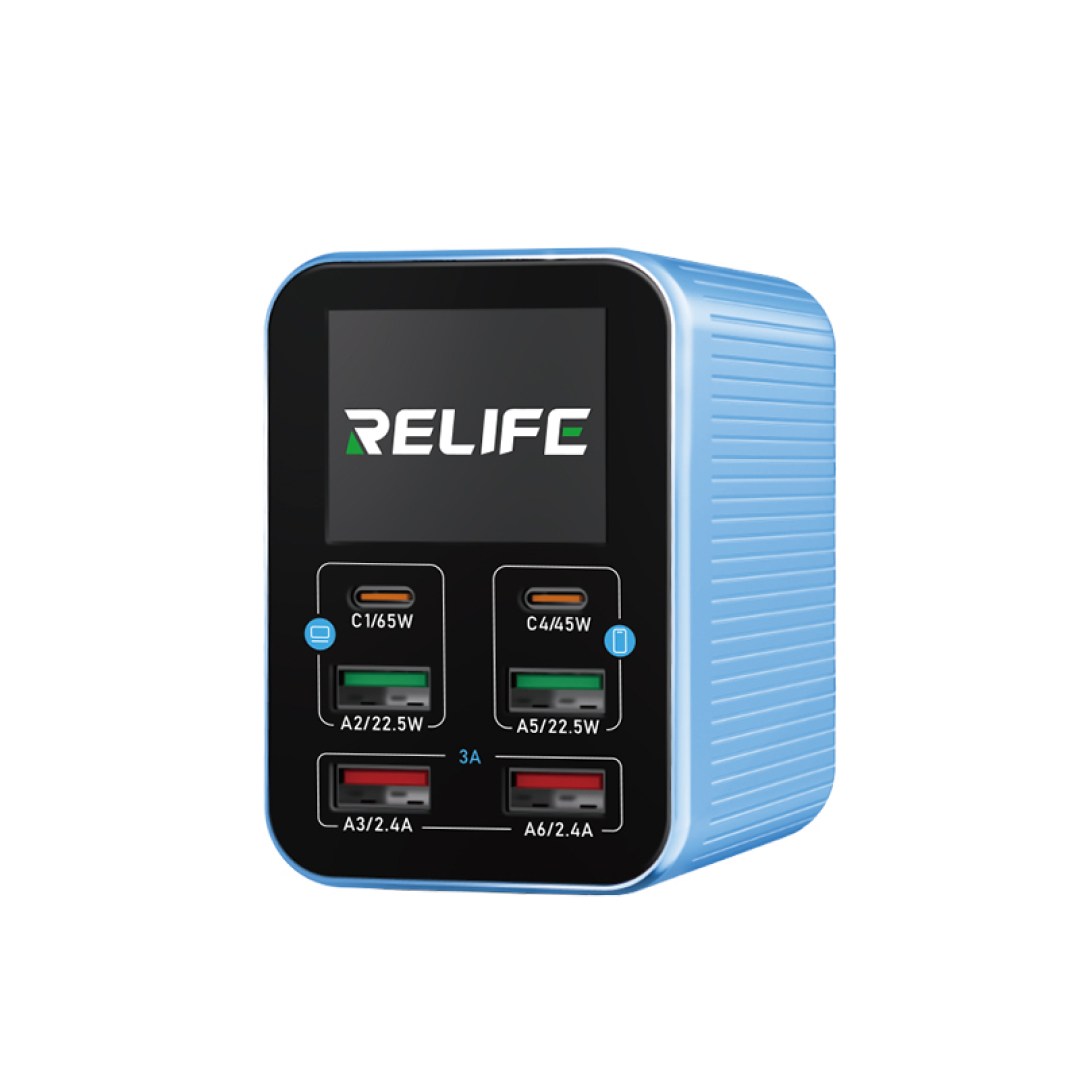 del-72107-blue عکس شارژر رومیزی 6 پورت 72 وات ریلایف مدل Relife Q4 - شماره 2